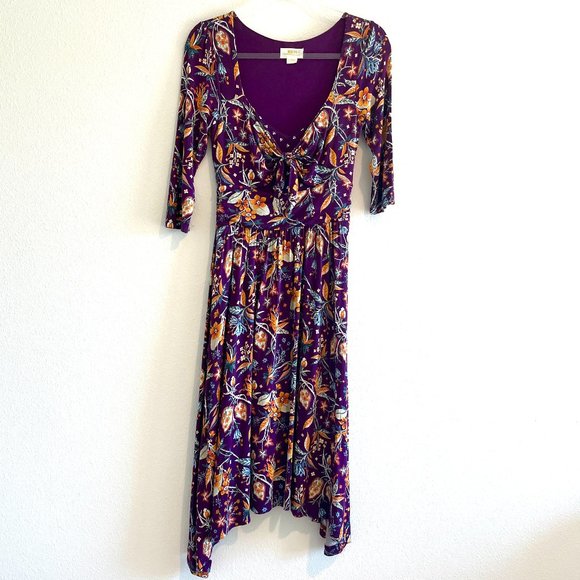 Anthropologie Maeve Beloved Dress Floral Asymmetrical Front Tie Purple Size XS - Picture 2 of 13